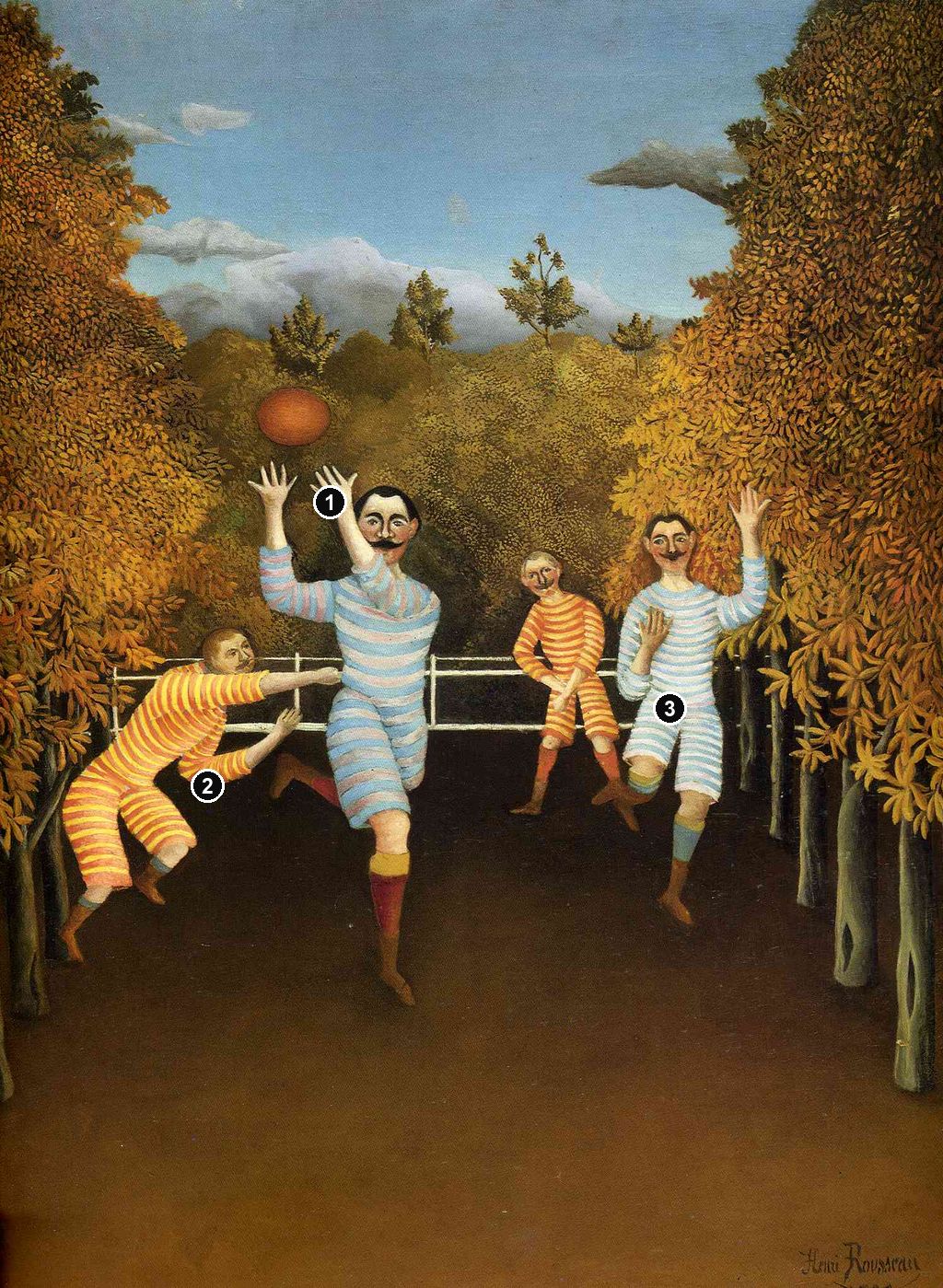 Annotated details from The Football Players by Henri Rousseau